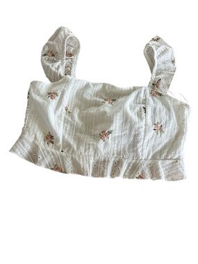 Kirious White Eyelet Floral Crop Top Womens Large Open Back Cottagecore Girly